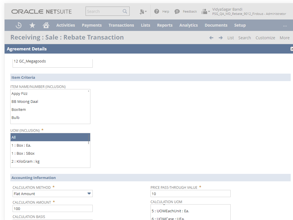 Screenshot of NetSuite's Rebate and Trade Promotions SuiteApp, which centralises the management and execution of this function, fully automating the processes to deliver infinite efficiencies. 
