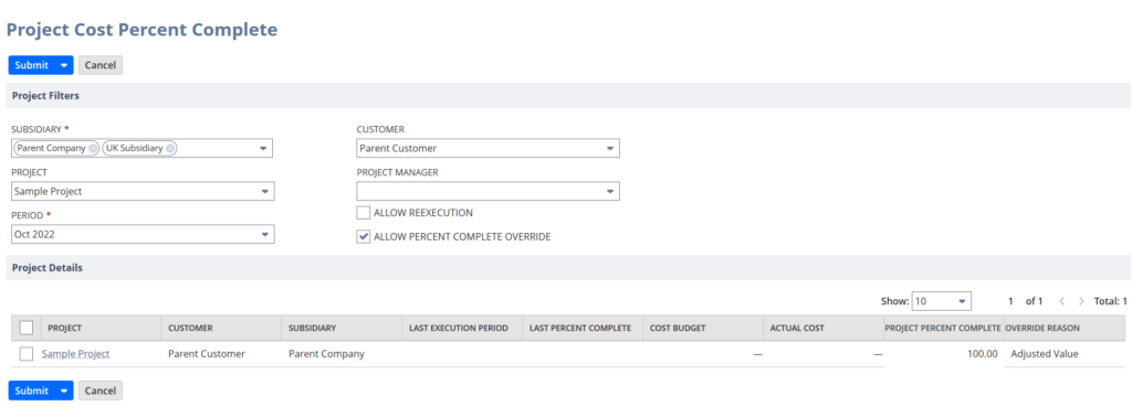 Screen shot of NetSuite Project Lifecycle Optimisations functionality for Service-Based Companies, which is a key feature of the cloud ERP's first update of the year - NetSuite Release 2023.1.