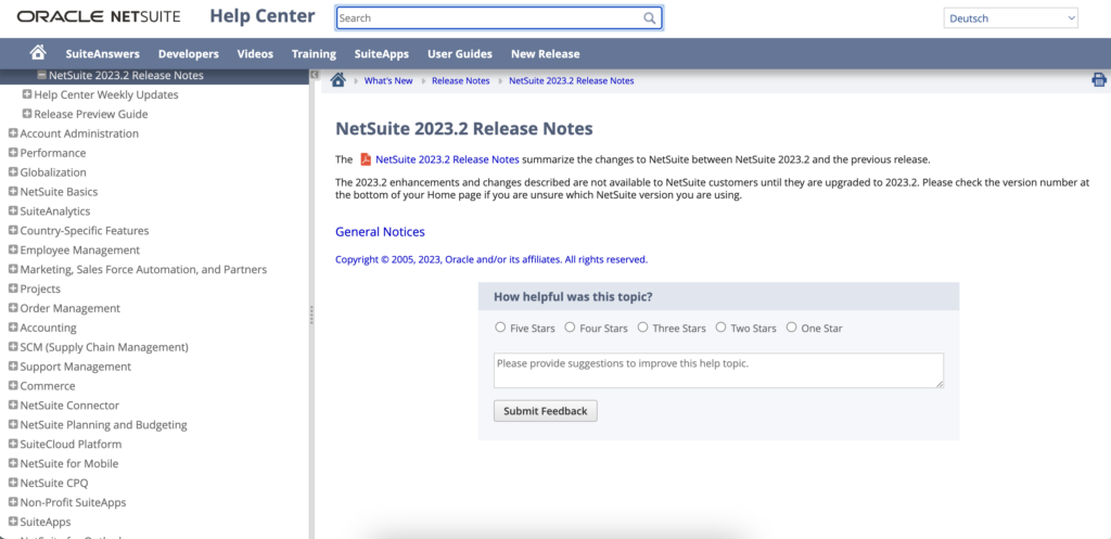 Screen shot of the NetSuite Help Centre where users of the cloupd ERP solution can find the Release Notes for the forthcoming update. 