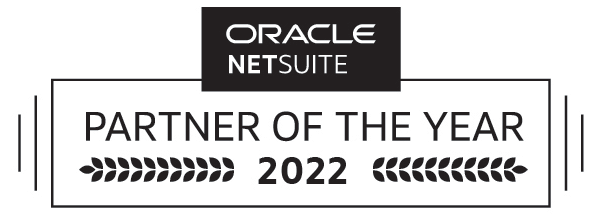 Black and white version of NetSuite Partner of the Year 2022 logo which NoBlue2 were awarded.